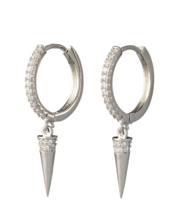 Rhodium Plated Hoop Earrings with Crystal Embellished Spike Drops